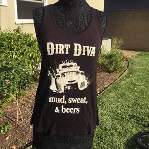 Dirt Diva mud sweat and beers black tank top‎ NWT
